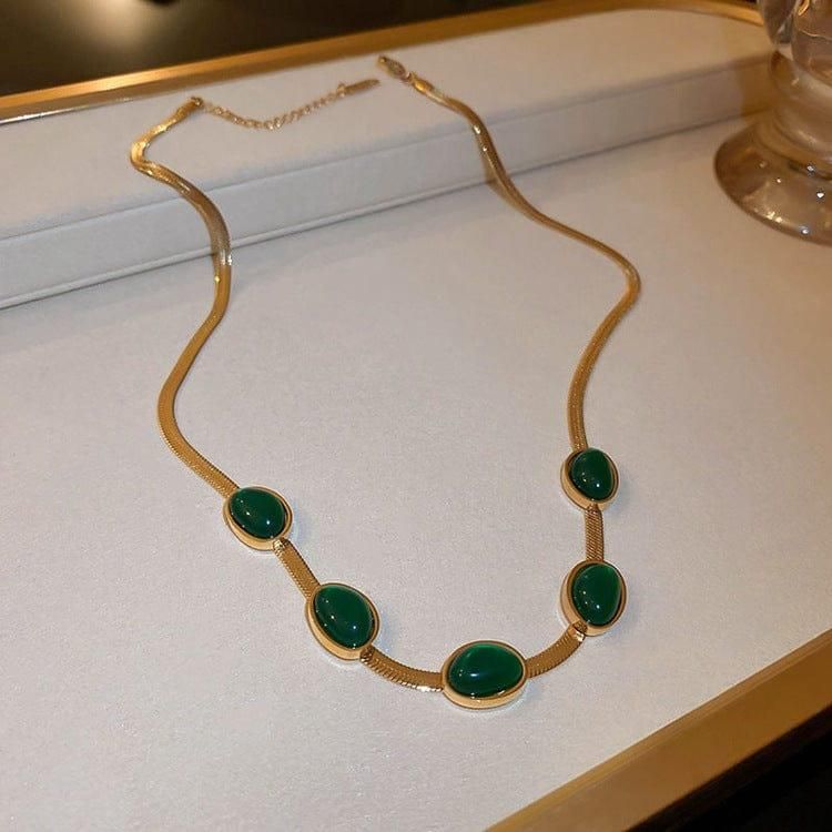 Oval Green Crystal Pendant Necklace Set with Matching Bracelet | Elegant Party & Daily Wear Jewelry