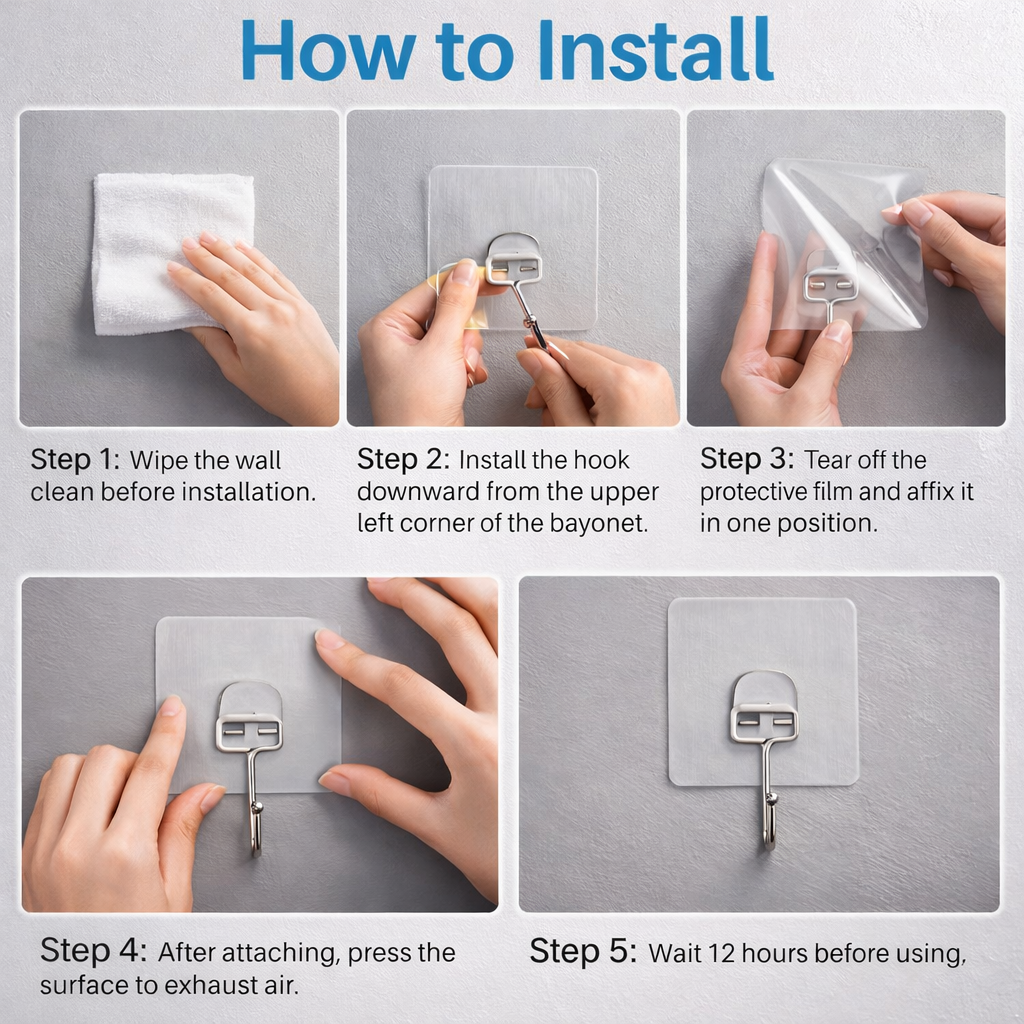 Waterproof & Rustproof Adhesive Hooks for Bathroom & Kitchen